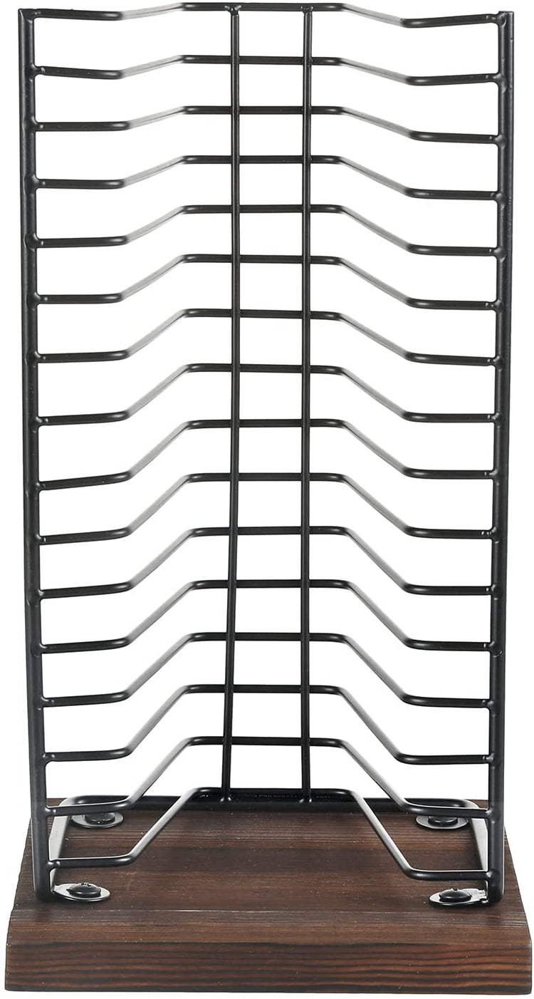 Metal Disc Rack Matte Black Metal Wire and Burnt Wood Base Compact Disc Holder Vertica ...