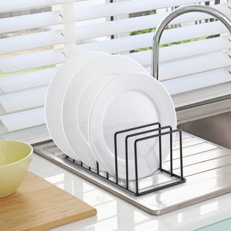 Matte Black Coated Metal Wire Kitchen Dish Drying Rack, Dinner Plate Organizer, Cutting Boards and Serving Tray Storage-MyGift