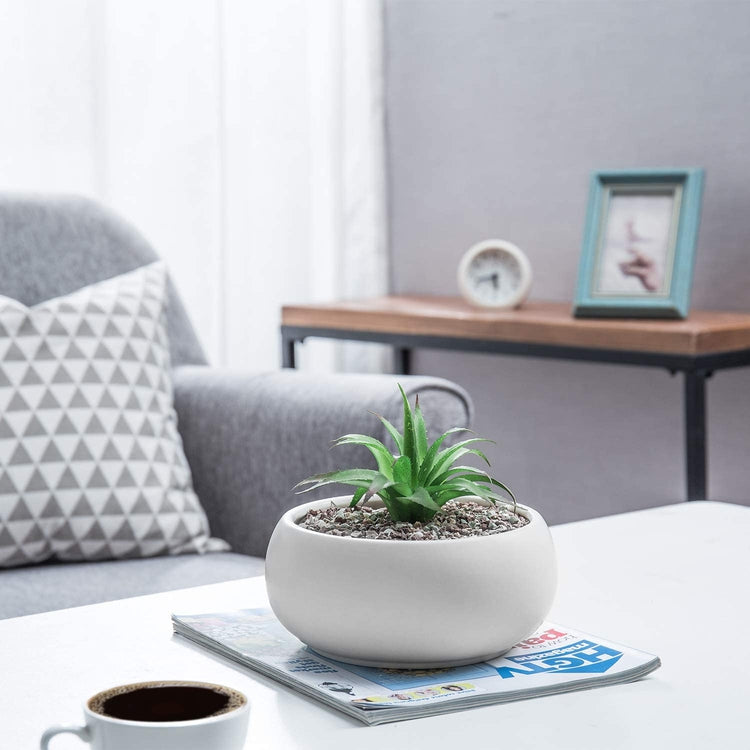 Round 7.5-inch White Ceramic Planter Pot-MyGift