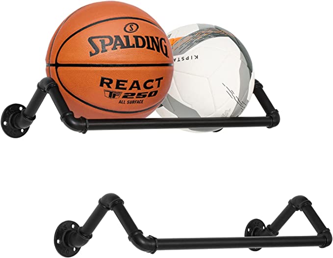 Black Exercise Ball Holder, Multi-Sports Equipment Wall Organizer Shelf. Set of 2-MyGift