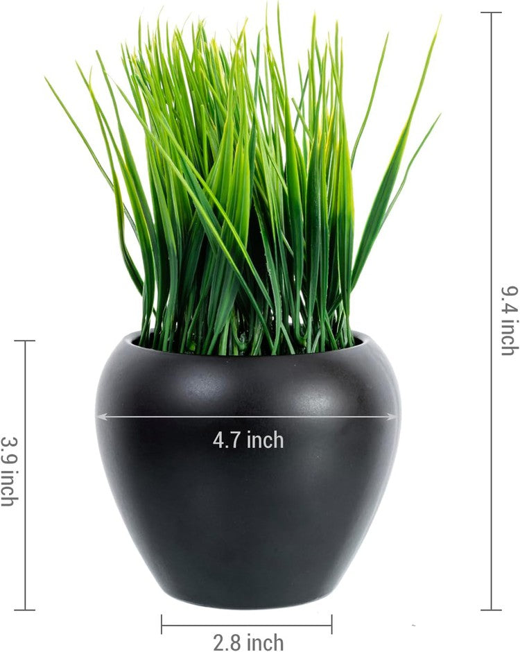Tabletop Artificial Green Grass Plants in Mix Color Pots, Black Plant Container-MyGift