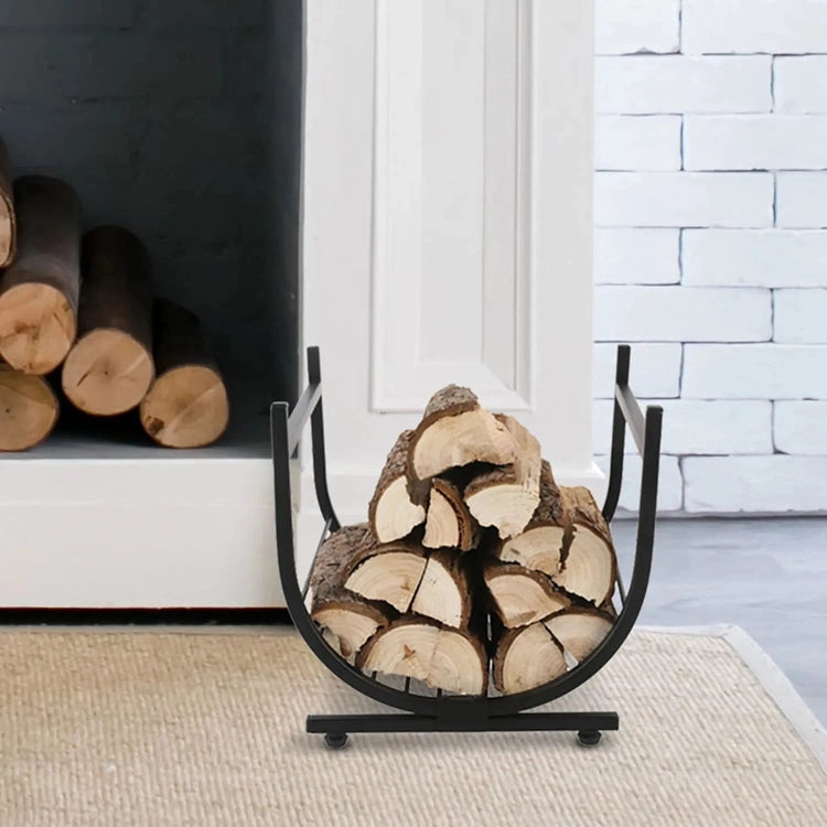 Industrial Firewood Rack Matte Black Metal Freestanding U Shape Log H MyGift