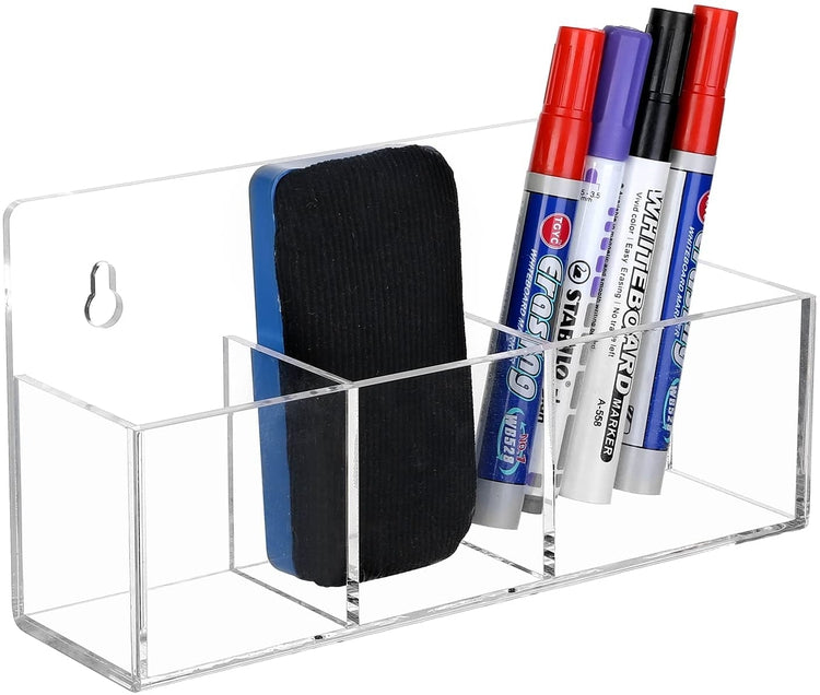 Clear Acrylic Wall Mounted Whiteboard Accessories Storage Rack for Dry Erase Markers, Erasers, and Cleaner Bottle-MyGift