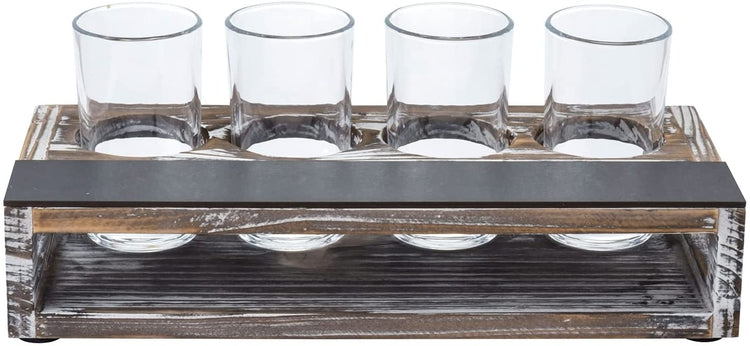Torched Wood Beer Flight Board with Glasses, Wood Tasting Sampler Tray with Beer Glasses and Erasable Chalkboard Label-MyGift