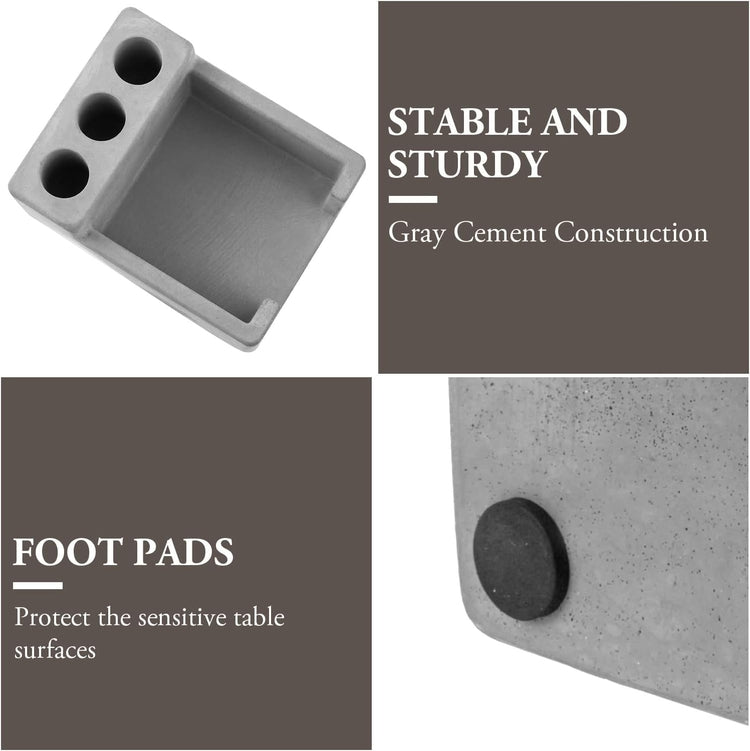 Desktop Gray Concrete Sticky Note Holder with 3 Pen Slots, Memo Pads Organizer-MyGift
