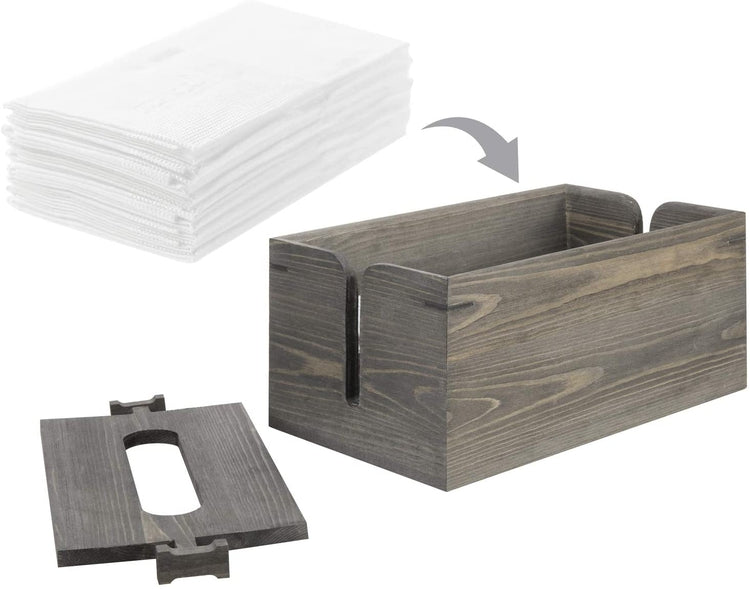 Gray Wood Tissue Box Cover with Adjustable Height Lid-MyGift