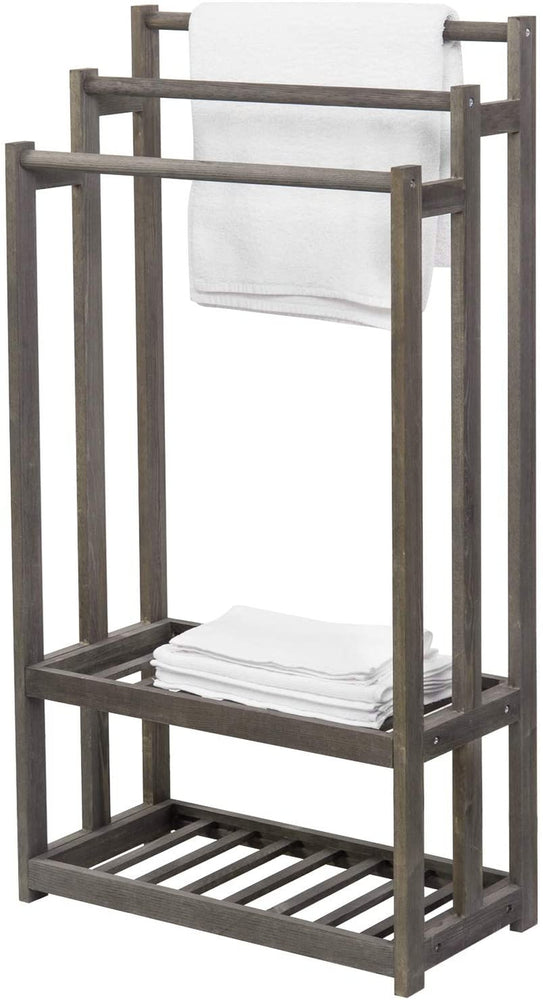 3Tier Gray Wood Towel Rack with 2 Bottom Storage Shelves MyGift