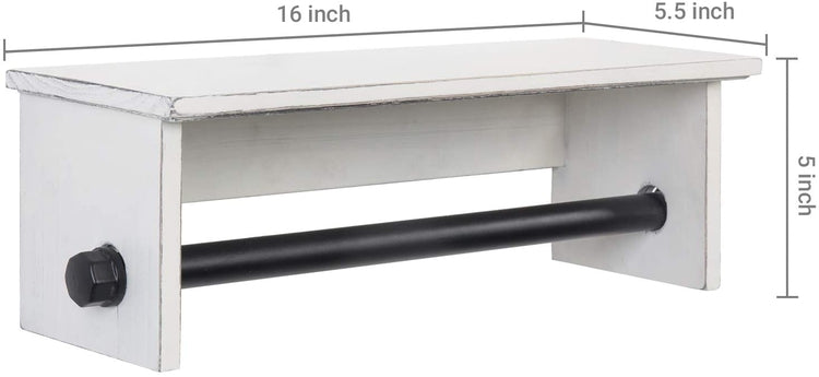 Rustic Whitewashed Wood and Metal Pipe Towel Hanging Rack with Top Shelf-MyGift