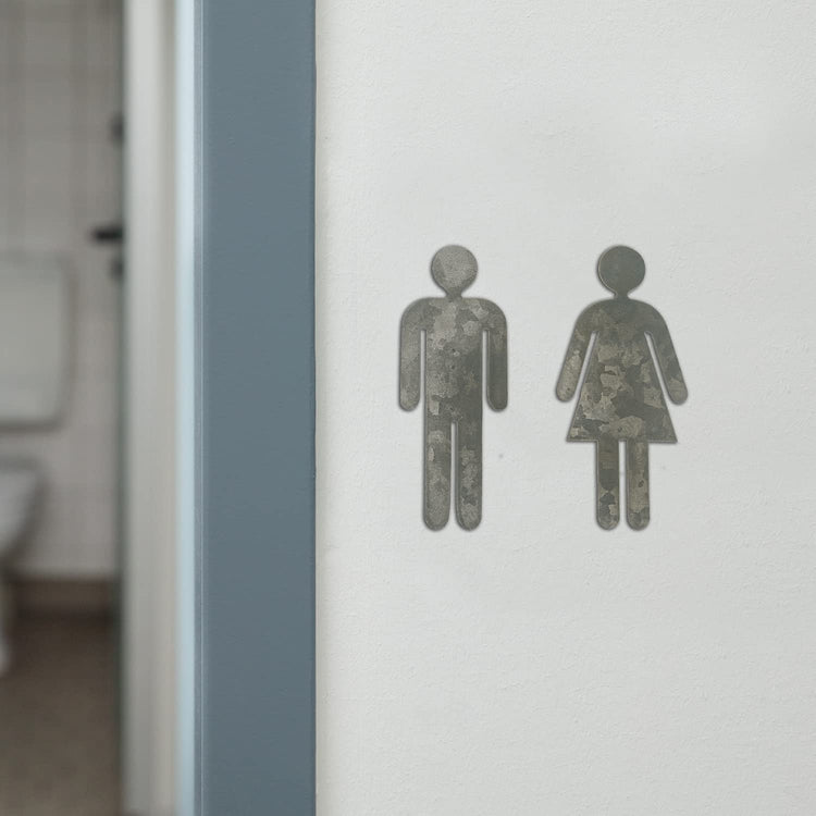 Galvanized Metal Cutout Male Female Restroom Hanging Door Signs, Decorative Bathroom Dressing Room Signs-MyGift