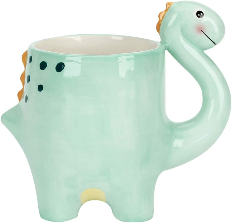 Teal Green Ceramic Dinosaur Cartoon Drinking Mug with Handle-MyGift