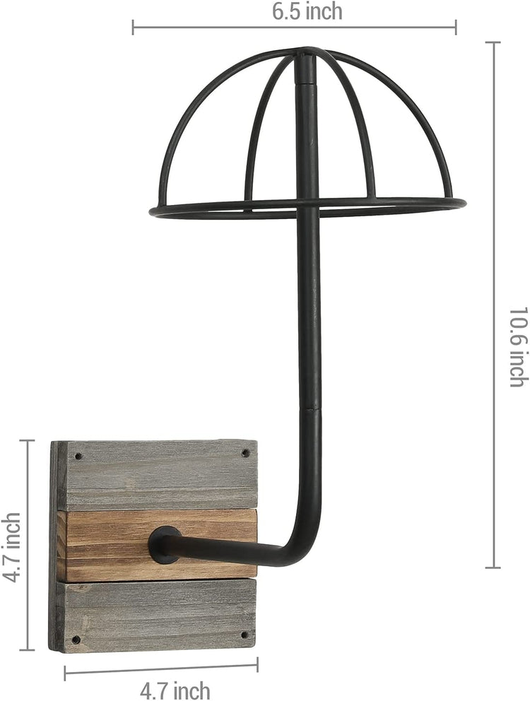Set of 2, Black Metal Wall Mounted Hat Display Racks with Gray and Burnt Wood Base-MyGift