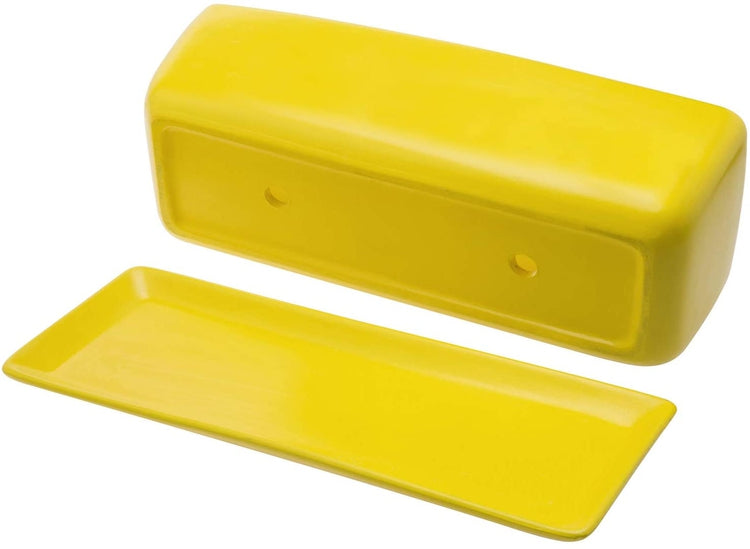 14-inch Yellow Rectangular Ceramic Succulent Window Box Planter Pot with Saucer-MyGift