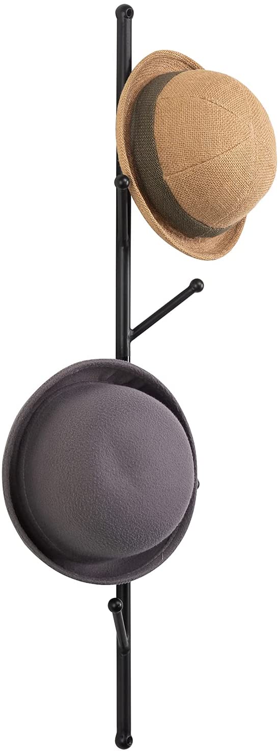 Tree Hat Racking Wires 6-Hook Matte Black Metal Wall Mounted Vertical Coat and Hat Tree Rack ...