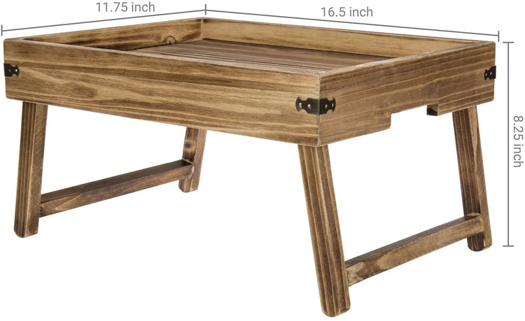 MyGift Rustic Wood Serving Tray With Folding Legs - Convertible Breakfast In Bed & Laptop Desk