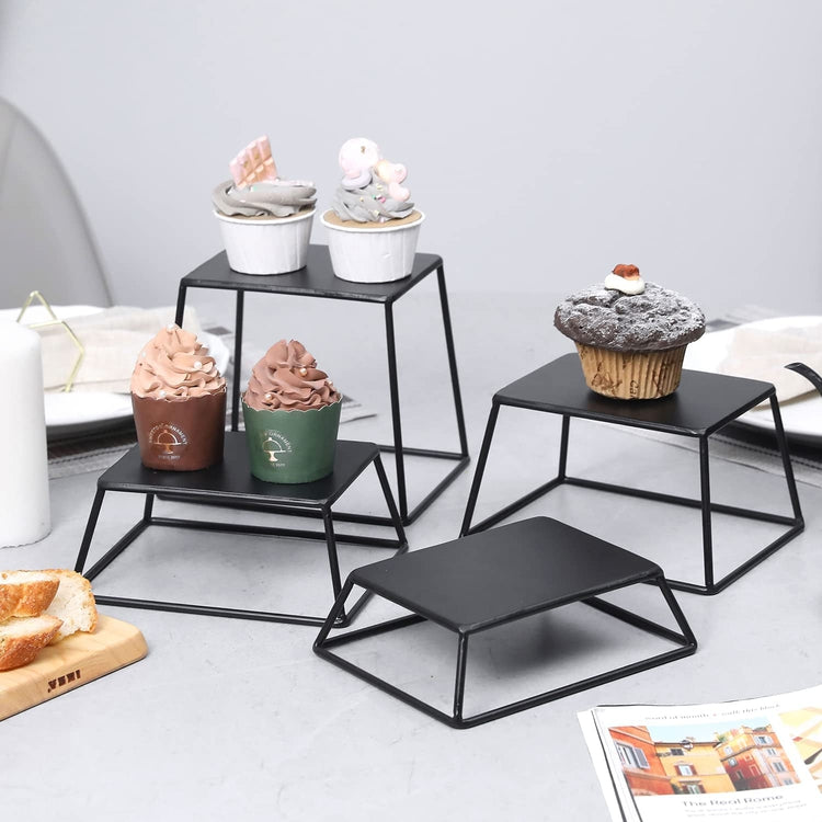 Set of 4, Matte Black Metal Food Display Stands, Risers for Display, Cupcake Dessert Stands-MyGift