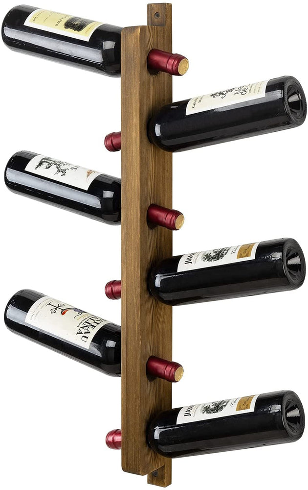 6 Bottle Dark Brown Burnt Wood Wall Mounted Wine Bottle Floating Display Rack-MyGift