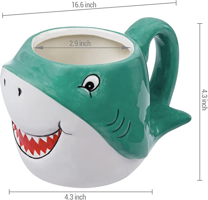 Blue Ceramic Baby Shark Shaped Mug with Handle and Cartoon Smiling Shark Design, Novelty Gift Mugs-MyGift