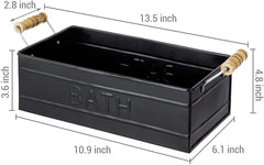 MyGift Galvanized Metal Rectangular Storage Basket with Wooden Handles,  Bathroom Toiletries Holder, Organizer Bin with Embossed Bath Label 