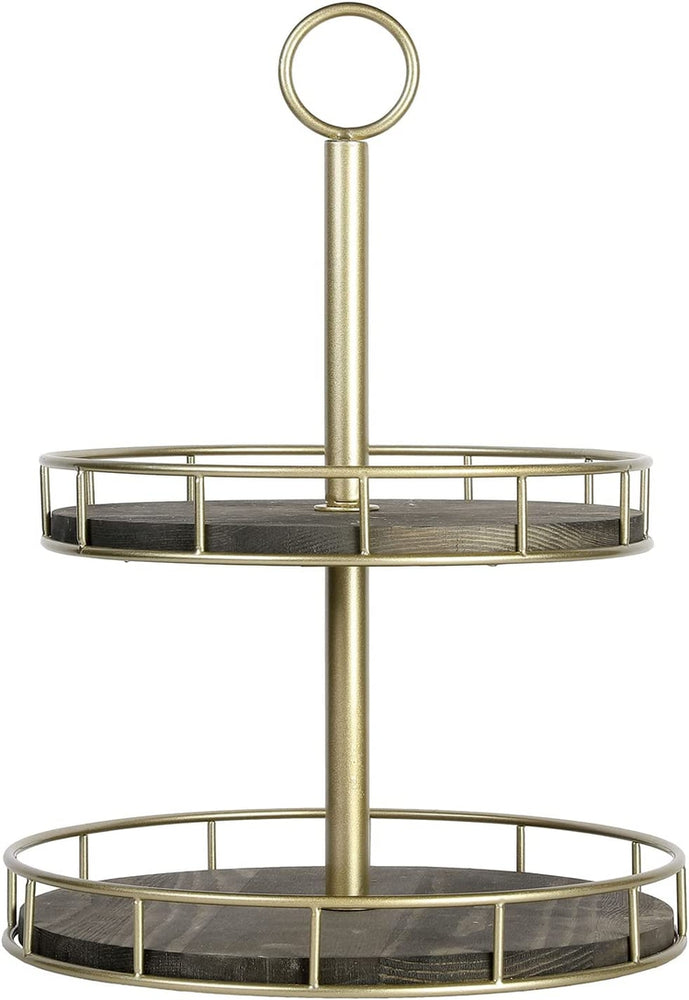 Gray Wood and Matte Black Metal Tabletop Cupcake Holder Server, 2 Tier Dessert Display Riser Stand-MyGift