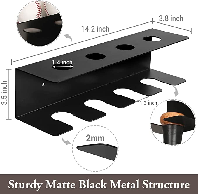 Baseball Bat and Ball Wall Mounted Storage Rack, Baseball Bat Holder Organizer, Set of 2-MyGift
