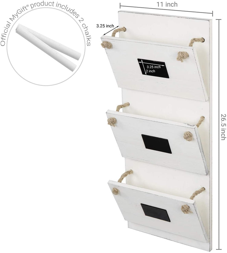 3 Slot Wall Mounted White Wood Mail Holder Magazine Rack with