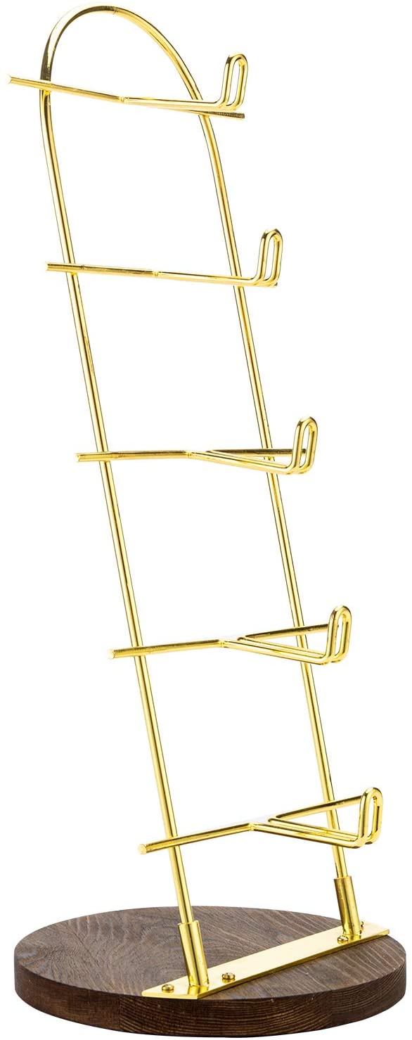 goggles stand 5-Tier Gold Metal Sunglasses Display Stand with Brown Wood Jewelry Hol – MyGift