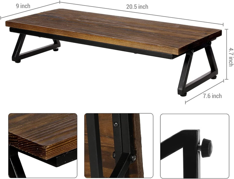 Brown Wood and Black Metal Desk Storage Organizer Display, Desktop Computer Monitor Riser-MyGift