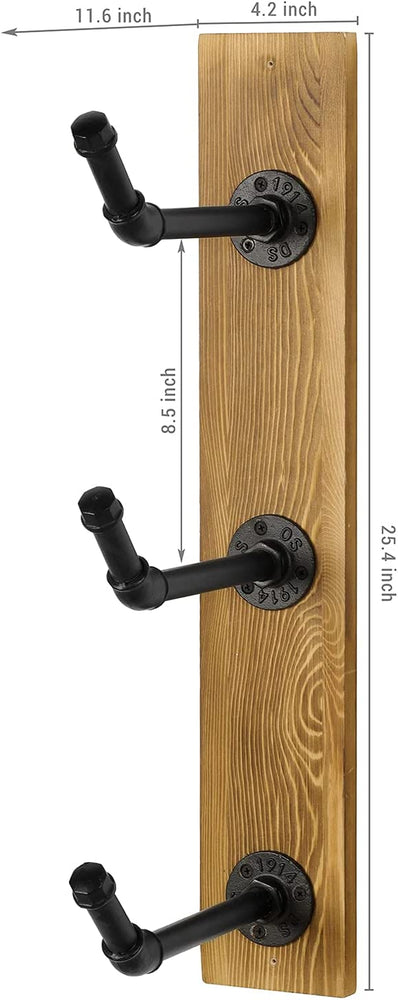 Industrial Black Metal Pipe Yoga Mat and Foam Roller Holder with Rustic Burnt Wood Wall Mount Backing-MyGift