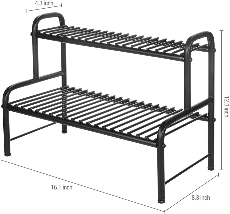 Industrial Black Metal Plant Stand Indoor Rack, Small 2 Tier Planter Pot Shelf, Multipurpose Desktop Display Shelving-MyGift
