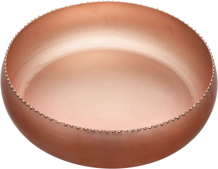 11-inch Metallic Copper Toned Metal Round Planter Pot with Pebbled Rim, Shallow Succulent Bowl-MyGift