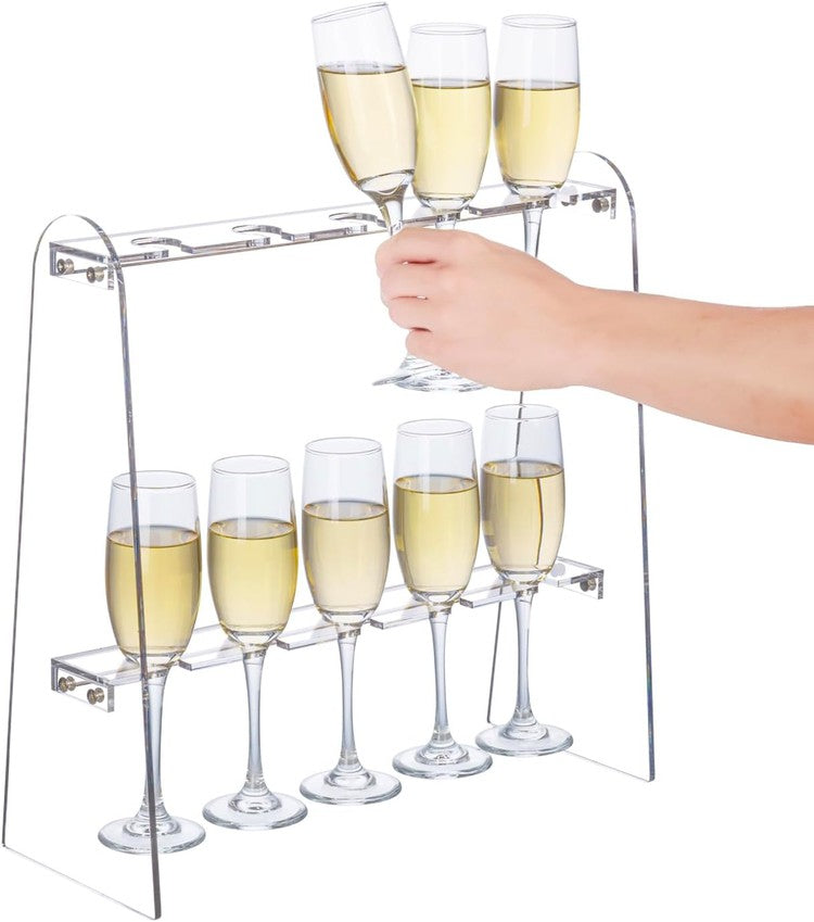 Clear Acrylic Champagne Flute Glass Holder Stand, 2 Tier Hanging Display Rack with 10 Slots-MyGift