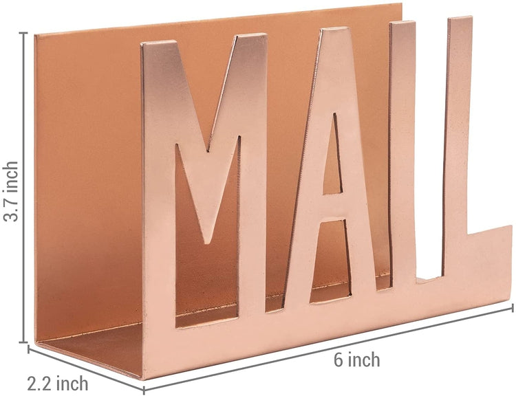 Rose Gold Metal Mail Sorter, Desktop Letter Holder with MAIL Cutout Design-MyGift