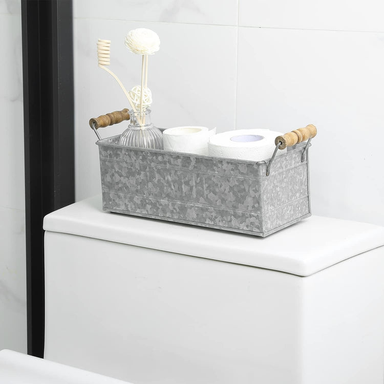 Galvanized Metal Decorative Storage Basket, Bathroom Organizer Bin wit –  MyGift