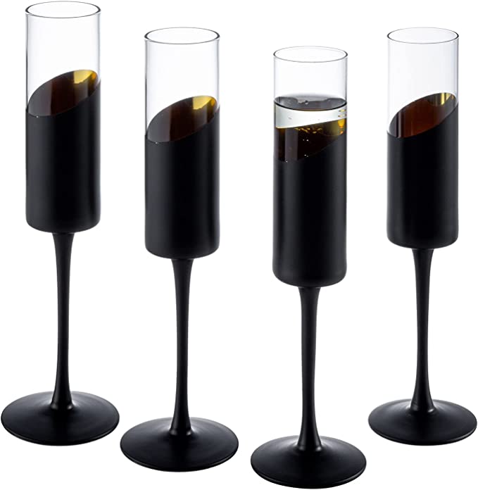 Toasting Drinking Glasses Cylindrical Drinkware, Champagne Flute Glass, Set  of 4