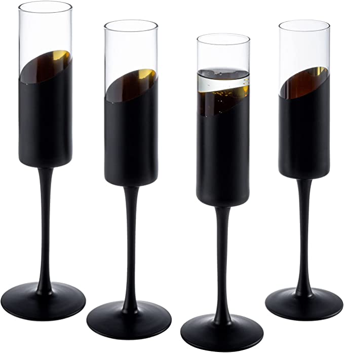 Toasting Drinking Glasses Cylindrical Drinkware, Champagne Flute Glass, Set of 4-MyGift