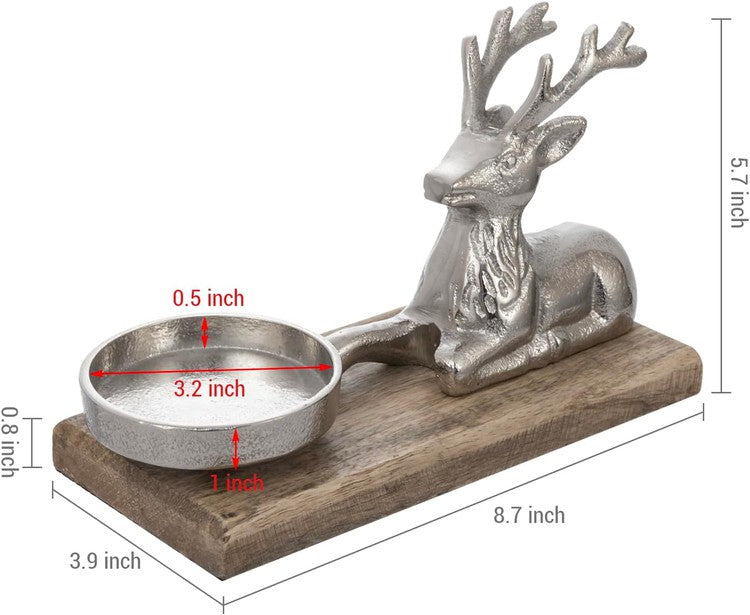 Brown Wood Candle Holder and Deer Figurine on Base for Pillar, Candle Container-MyGift