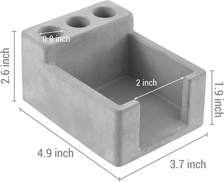 Desktop Gray Concrete Sticky Note Holder with 3 Pen Slots, Memo Pads Organizer-MyGift