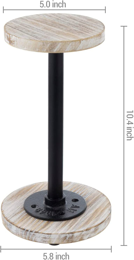 Set of 4, Tabletop Hat Stand, Whitewashed Wood and Industrial Matte Black Metal Pipe Freestanding Hat Rack, Wig Holder-MyGift