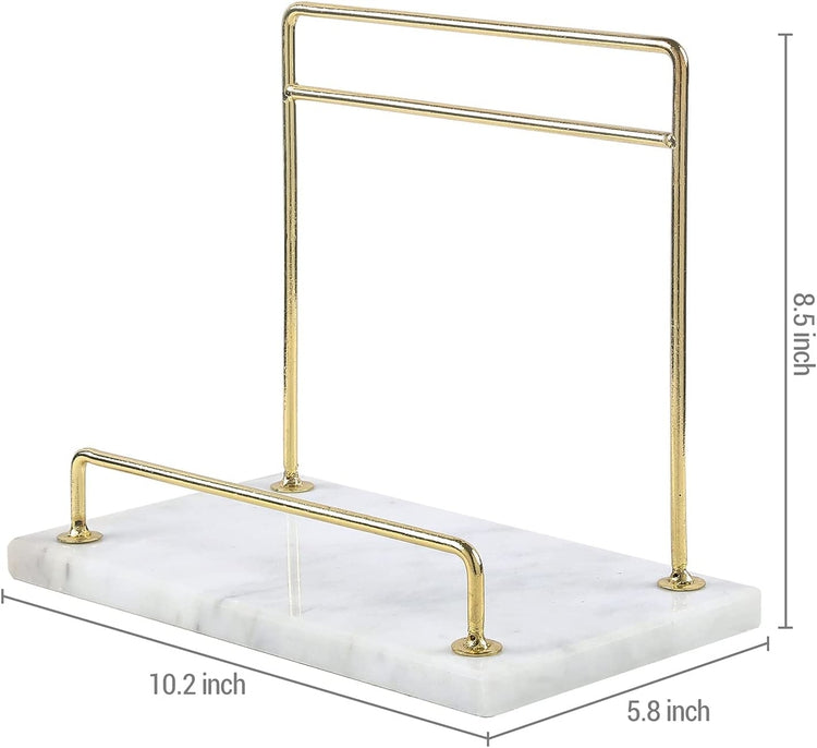 Brass Tone Metal and White Marble Kitchen Countertop Cookbook Holder Recipe Stand-MyGift