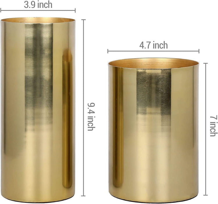 Tall Metallic Brass Tone Vase, Cylindrical Wedding Centerpiece Flower Vase-MyGift