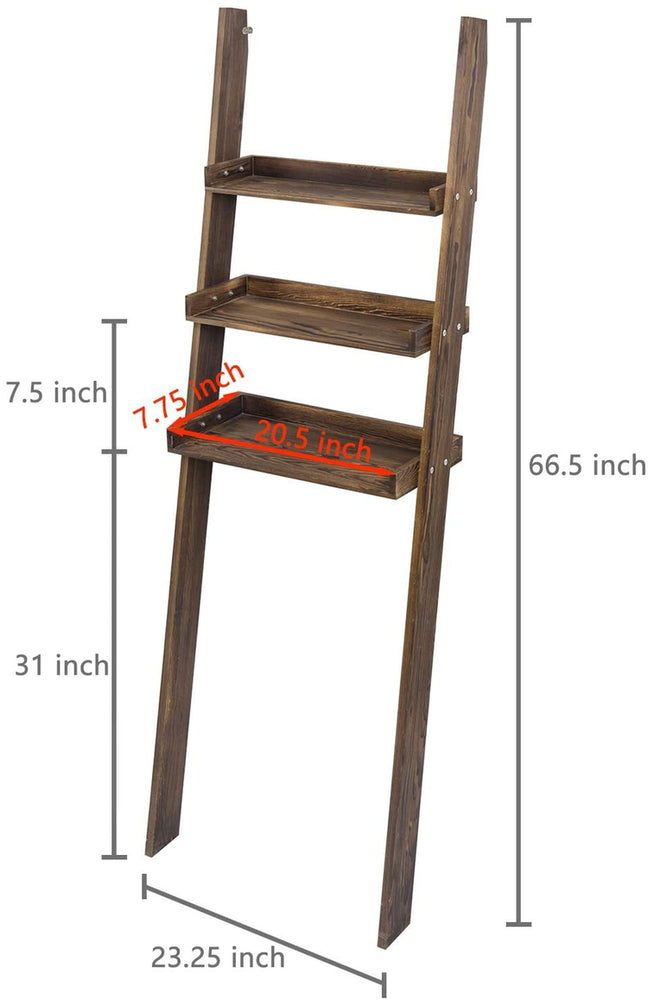 3-Tier Dark Brown Wood Over-The-Toilet Leaning Bathroom Ladder Shelf-MyGift