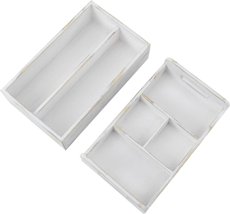 2 Tier White Washed Wood Vanity Storage Organizer Box, Bathroom Countertop Caddy-MyGift