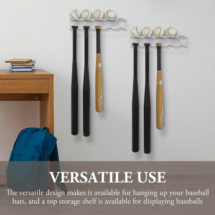 Clear Acrylic Hanging Baseball Bat and Ball Racks, Wall Mounted Display Floating Shelf, Set of 2-MyGift