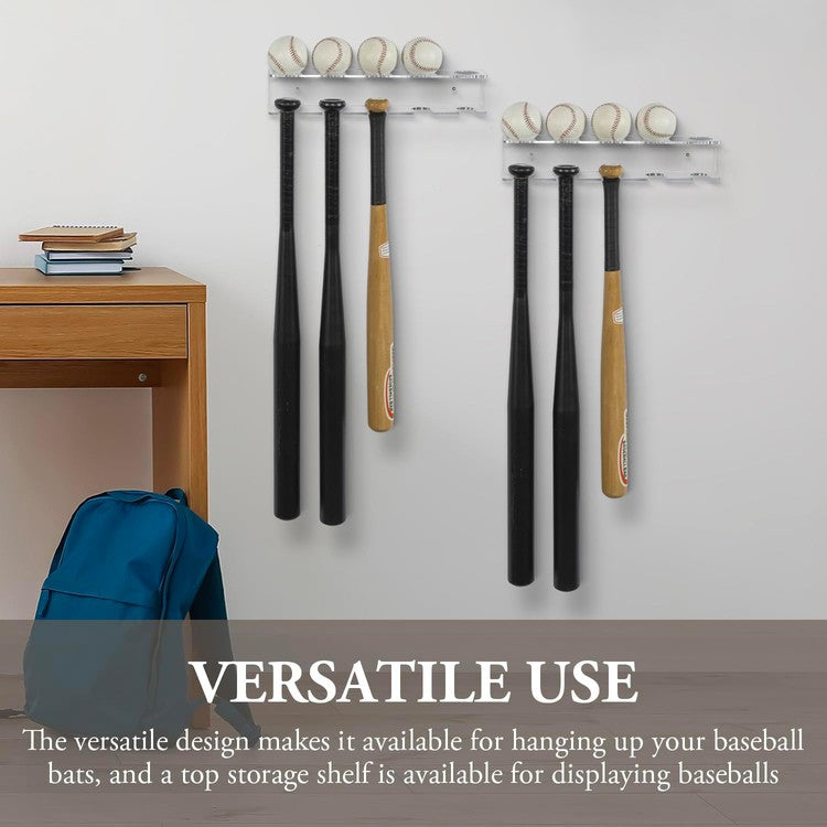 Clear Acrylic Hanging Baseball Bat and Ball Racks, Wall Mounted Sports Display Floating Shelf, Set of 2-MyGift