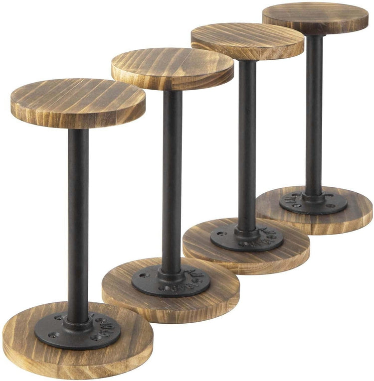 Set of 4, Burnt Wood and Black Metal Pipe Hat Rack Stand, Wig Holder Stand, Tabletop Display Stand, Jewelry Pedestal-MyGift