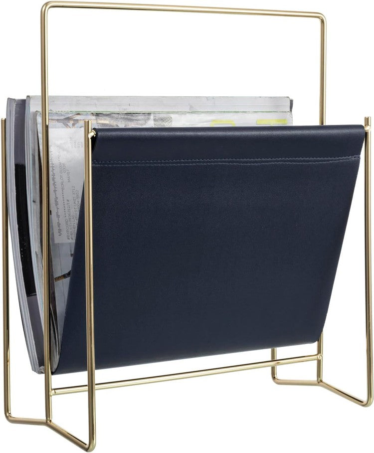 Navy Blue and Brass Metal Standing Magazine Rack, Decorative Holder St –  MyGift