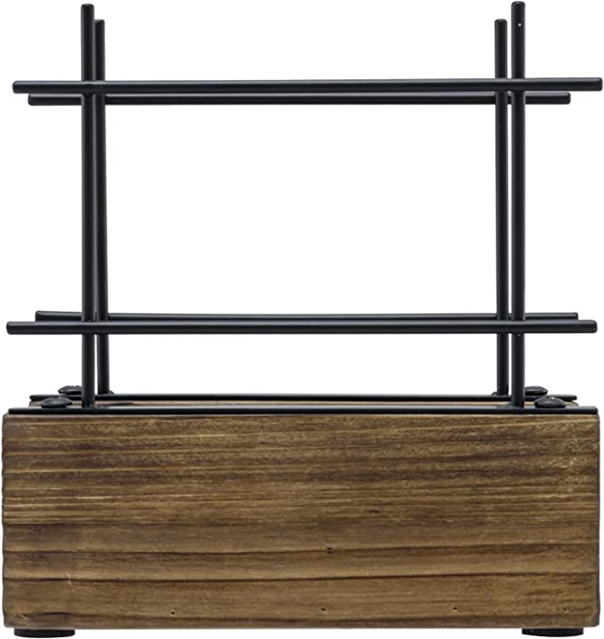 Napkin Holder Freestanding Metal Tabletop Tissue Dispenser with Brown Wood Base and Matte Black Metal Wire Grid-MyGift