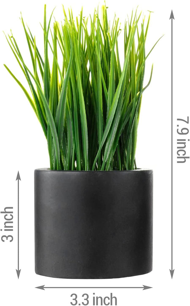 Set of 3, Mini Faux Grass Potted Plants, Decorative Artificial Wheatgrass in Cylindrical Round Black Concrete Planters-MyGift