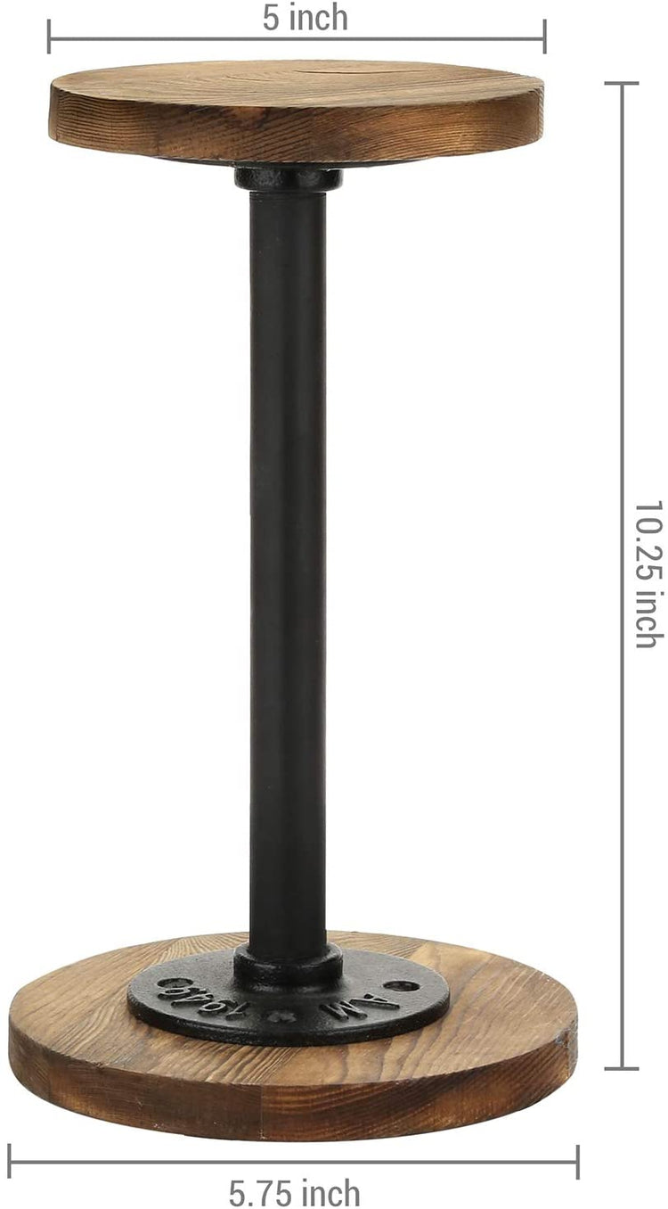 Set of 2, Metal Pipe and Dark Brown Burnt Wood Tabletop Hat Holder Racks, Jewelry Pedestal Risers-MyGift