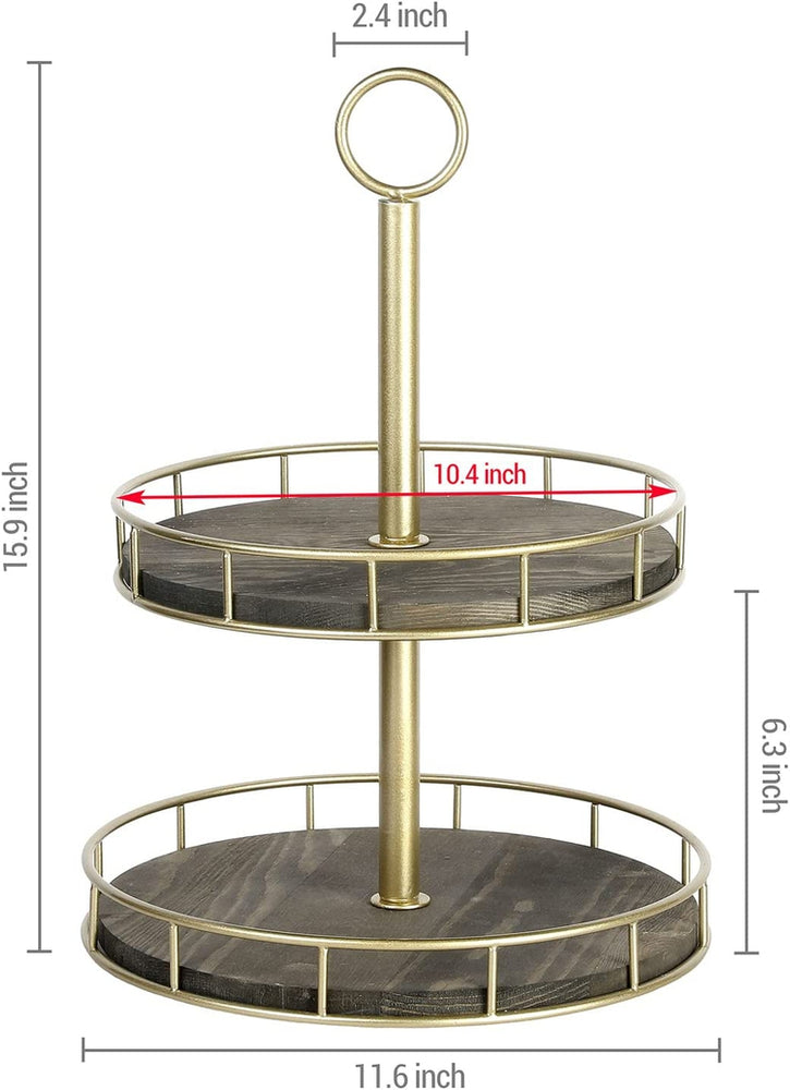 Gray Wood and Matte Black Metal Tabletop Cupcake Holder Server, 2 Tier Dessert Display Riser Stand-MyGift
